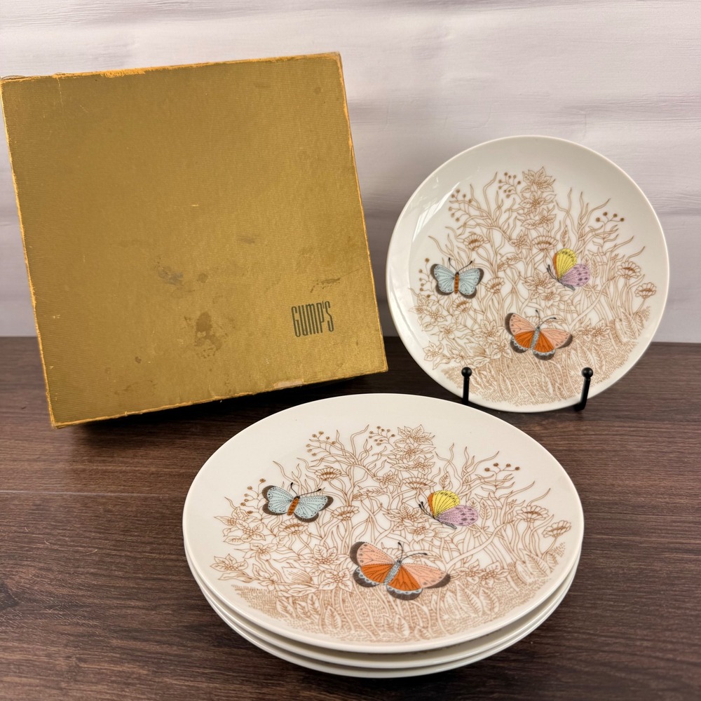 Fitz and Floyd Variations Butterfly Plates Set of 4 Gumps MCM Japan 1979 Vintage